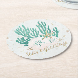コースタルシーズ&グリーティンググリッターコーラルスターフィッシュ ラウンドペーパーコースター
