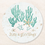 コースタルシーズ&グリーティンググリッターコーラルスターフィッシュ ラウンドペーパーコースター (正面)