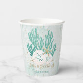 コースタルシーズ&グリーティンググリッターコーラルパーソナライズ 紙コップ (裏面)