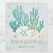 コースタルシーズ&グリーティングターコイズグリッターサンゴ ワインラベル (シングルラベル)