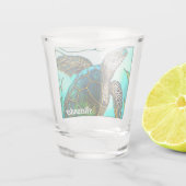 コースタルシータートルトロピカルティール(緑がかった色)ブルーグリーン ショットグラス (裏面)