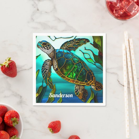 コースタルシータートルトロピカルティール(緑がかった色)ブルーグリーン スタンダードカクテルナプキン (インサイチュ)