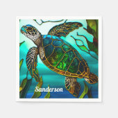 コースタルシータートルトロピカルティール(緑がかった色)ブルーグリーン スタンダードカクテルナプキン (正面)