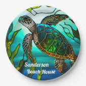 コースタルシータートルトロピカルティール（緑がかった色）ブルーグリーン ペーパープレート (正面)