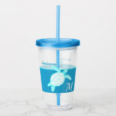 コースタルシータートルブルーティール(緑がかった色)ホワイト アクリルタンブラー (正面)
