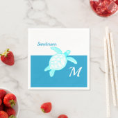 コースタルシータートルブルーティール（緑がかった色）ホワイト スタンダードカクテルナプキン (インサイチュ)