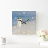 コースタルシービーチブルーアワーヴィンテージ絵画ズ スクエア壁時計 (ホーム)