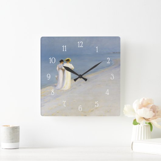 コースタルシービーチブルーアワーヴィンテージ絵画ズ スクエア壁時計 (ホーム)