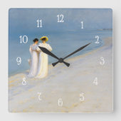 コースタルシービーチブルーアワーヴィンテージ絵画ズ スクエア壁時計 (正面)