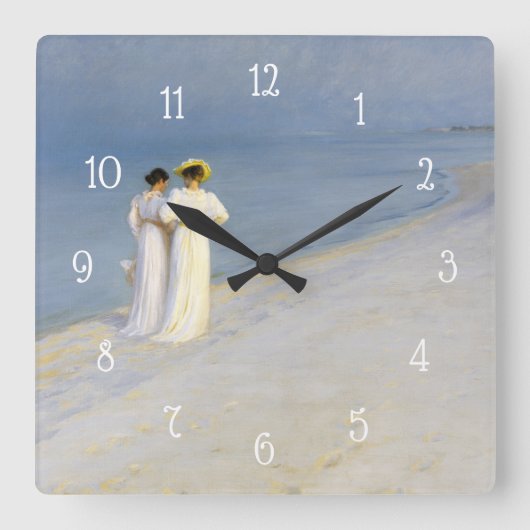 コースタルシービーチブルーアワーヴィンテージ絵画ズ スクエア壁時計 (正面)