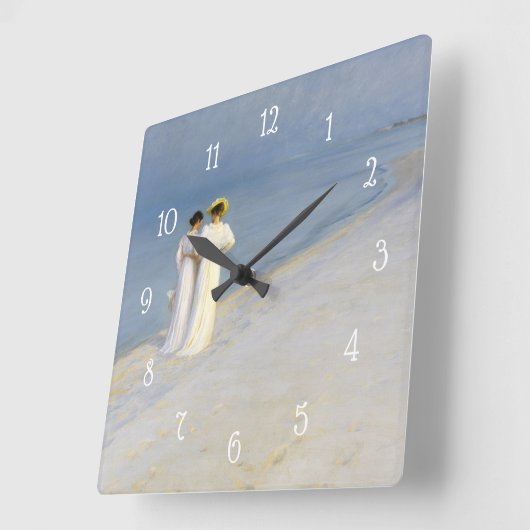 コースタルシービーチブルーアワーヴィンテージ絵画ズ スクエア壁時計 (傾斜)