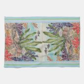 コースタルシーライフカニフィッシュサンゴ海ビーチブルー キッチンタオル (横)