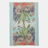 コースタルシーライフカニフィッシュサンゴ海ビーチブルー キッチンタオル (縦)