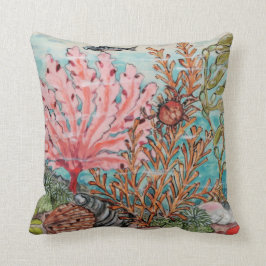 コースタルシーライフピンクアクアコーラルカニシェルフィッシュ クッション