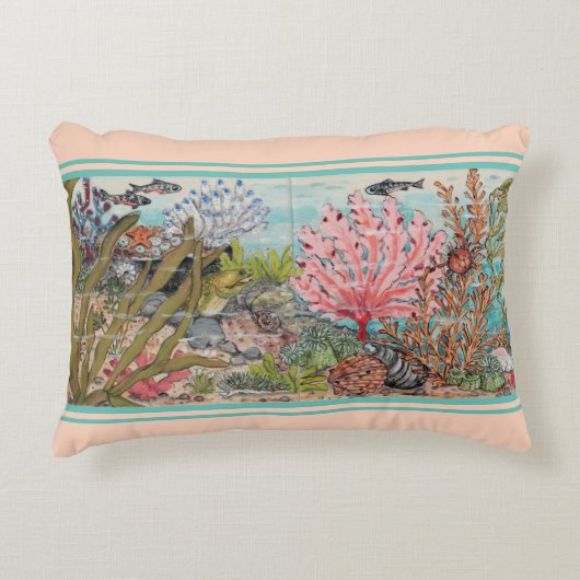 コースタルシーライフ赤面アクアコーラルシェルフィッシュ海 アクセントクッション (正面)