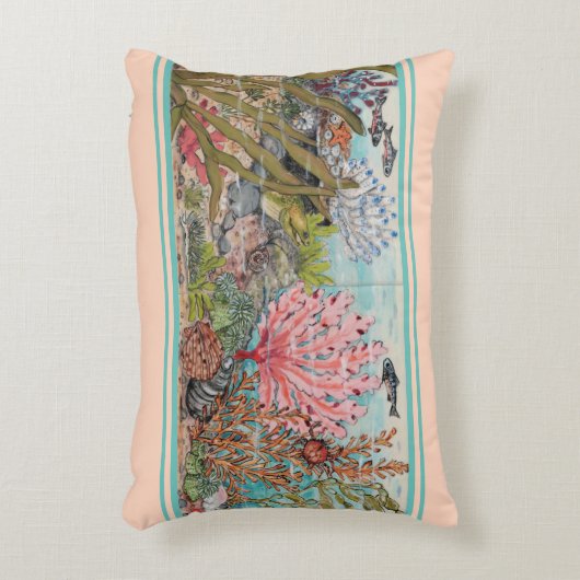 コースタルシーライフ赤面アクアコーラルシェルフィッシュ海 アクセントクッション (正面(垂直))