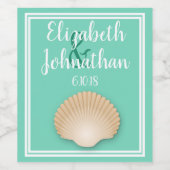 コースタルタンシーシェル&シーガラスグリーン結婚ズ ワインラベル (シングルラベル)