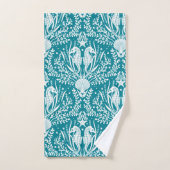 コースタルダマスクシーホースティール(緑がかった色)ブルーホワイトパターン バスタオルセット (ハンドタオル)