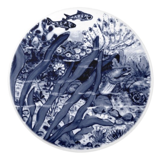 コースタルダークブルーシーライフアニールシェルコーラル海 セラミックノブ (正面)