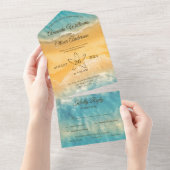 コースタルチックゴールデンサンドターコイズウォーター結婚ズ オールインワン招待状 (貼ってはがせる)