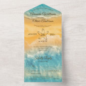 コースタルチックゴールデンサンドターコイズウォーター結婚ズ オールインワン招待状 (内側)