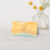 コースタルチックゴールデンサンドターコイズウォーター結婚ズ プレイスカード (裏面)