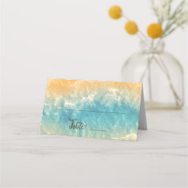 コースタルチックゴールデンサンドターコイズウォーター結婚ズ プレイスカード