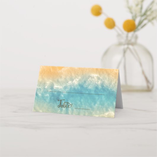 コースタルチックゴールデンサンドターコイズウォーター結婚ズ プレイスカード (正面)