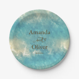 コースタルチックゴールデンサンドターコイズウォーター結婚ズ ペーパープレート