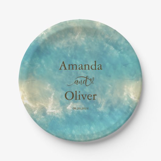 コースタルチックゴールデンサンドターコイズウォーター結婚ズ ペーパープレート (正面)