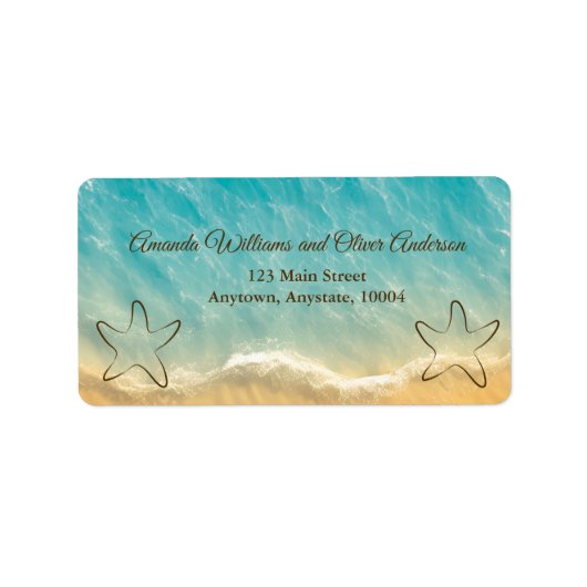 コースタルチックゴールデンサンドターコイズウォーター結婚ズ ラベル (正面)