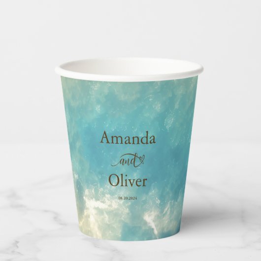 コースタルチックゴールデンサンドターコイズウォーター結婚ズ 紙コップ (正面)