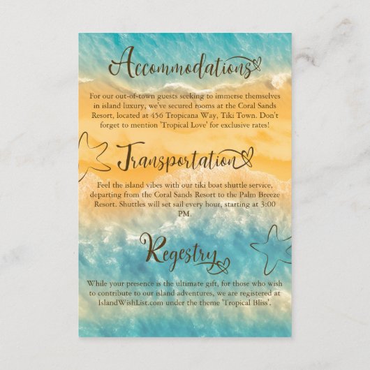 コースタルチックゴールデンサンドターコイズ結婚ズ詳細 エンクロージャーカード (裏面)