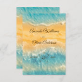コースタルチックゴールデンサンドターコイズQRコード結婚ズ エンクロージャーカード (正面/裏面)