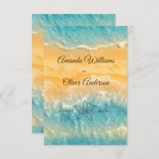 コースタルチックゴールデンサンドターコイズQRコード結婚ズ エンクロージャーカード (正面/裏面)