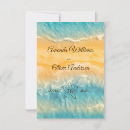 コースタルチックゴールデンサンドターコイズQRコード結婚ズ 出欠カード