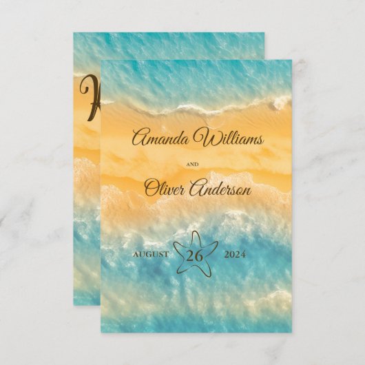 コースタルチックゴールデンサンドターコイズQRコード結婚ズ 出欠カード (正面/裏面)