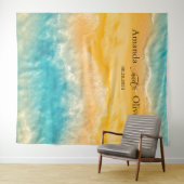 コースタルチックゴールデンサンドティール（緑がかった色）結婚ズの背景 タペストリー (インサイチュ(横))