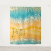 コースタルチックゴールデンサンドティール（緑がかった色）結婚ズの背景 タペストリー (正面)