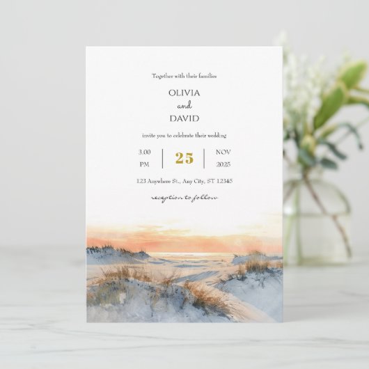 コースタルデューンズゴールデンサンセット夕べビーチ結婚式 招待状 (スタンド正面)