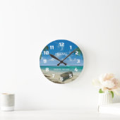 コースタルトロピカルビーチハウスファミリー名 ラウンド壁時計 (ホーム)