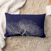 コースタルネイビーブルーホワイトシーコーラルビーチ ランバークッション (ブランケット)