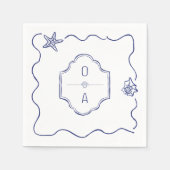 コースタルハンドドロッドシーシェルクレストビーチ結婚式 スタンダードカクテルナプキン (正面)