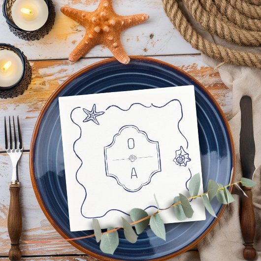 コースタルハンドドロッドシーシェルクレストビーチ結婚式 スタンダードカクテルナプキン