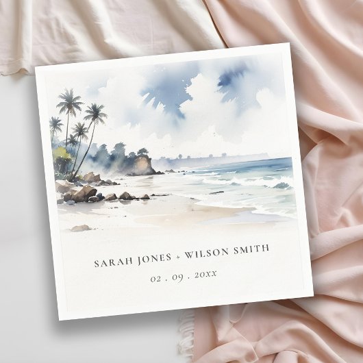 コースタルバリビーチパームツリーウォーターカラー結婚ズ スタンダードカクテルナプキン