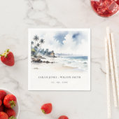 コースタルバリビーチパームツリーウォーターカラー結婚ズ スタンダードカクテルナプキン (インサイチュ)