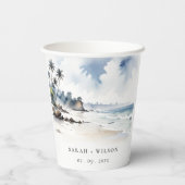 コースタルバリビーチパームツリーウォーターカラー結婚ズ 紙コップ (裏面)