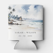 コースタルバリビーチパームツリーウォーターカラー結婚ズ 缶クーラー (裏面)