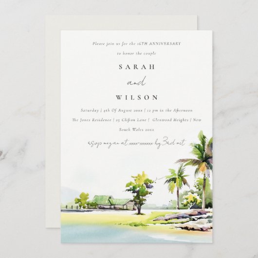 コースタルパームツリーアニバーサリー招待状 サンキューカード (正面/裏面)