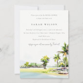 コースタルパームツリーウォーターカラーブライダルシャワー招待状 サンキューカード (正面)